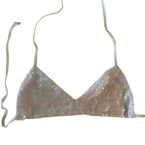 FRW Apparel White Sequin Tie Bikini Top Size Small